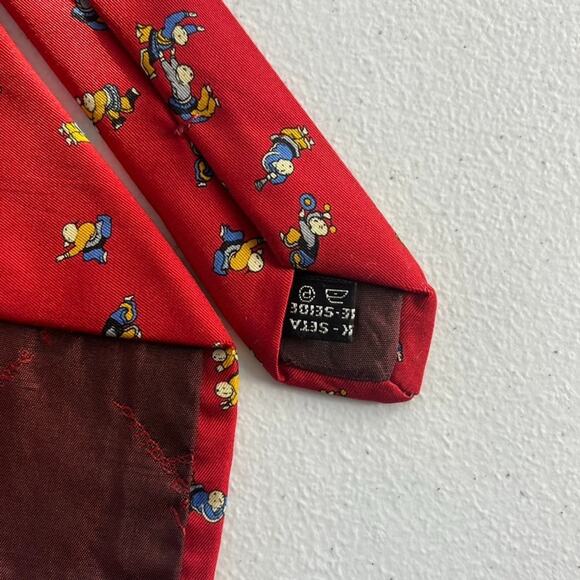 Salvatore Ferragamo Red Silk Necktie 58" Red Art Motif Made In Italy - Picture 7 of 9